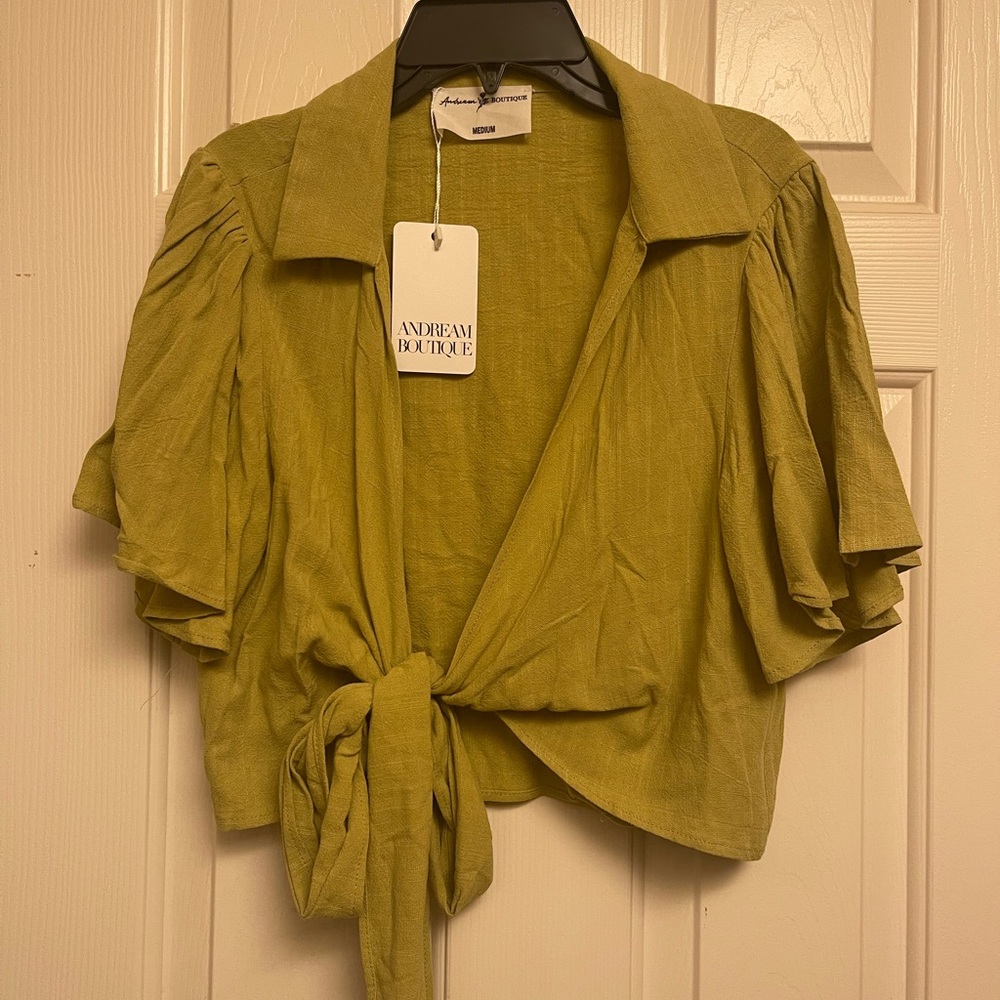 Olive Green Crop top with flared sleeves